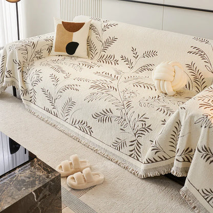 Chenille Leave Jacquard Couch Towel Full Cloth Cover Universal Four Seasons Sofa Carpet Non-Slip Cover Blanket Cat Scratch Proof