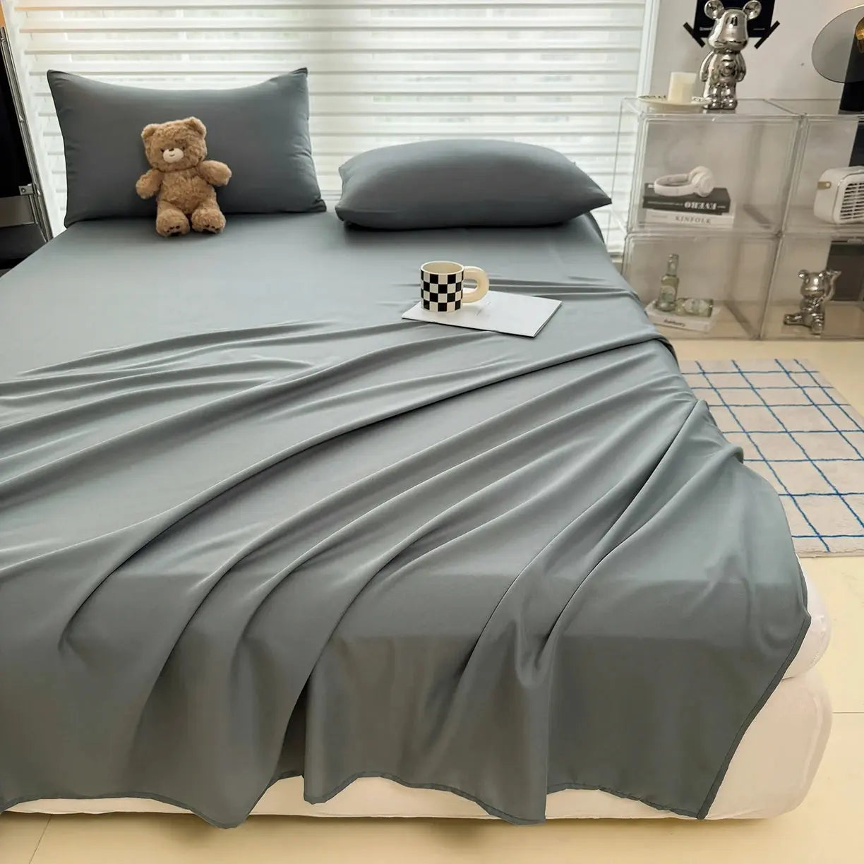1pc Soft Fabric Flat Bedsheet Solid Color Top Sheets Single Double King Queen Couple Flat Bedsheet Soft Home Bed Linen Sheets