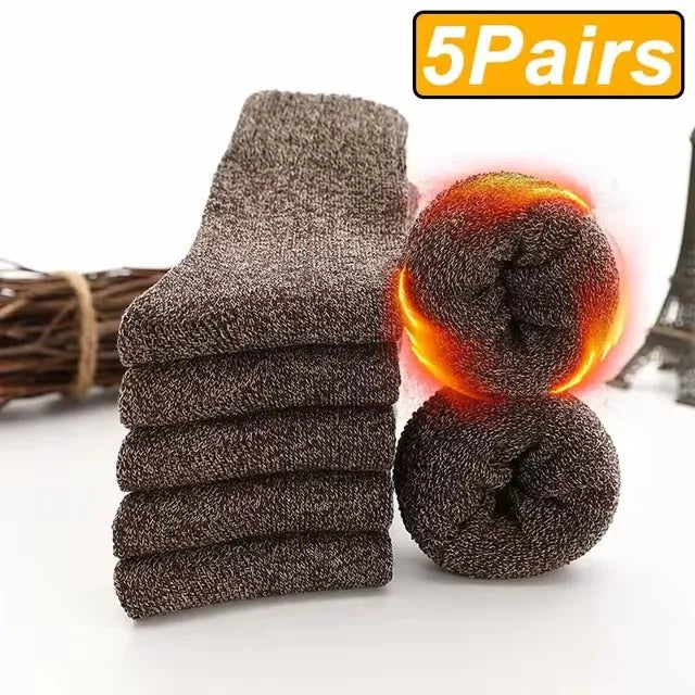 5 Pairs Autumn Winter Men Thicken Wool Socks Women Towel Keep Warm Solid Color Socks Cold-resistant Soft Cashmere Short Socks