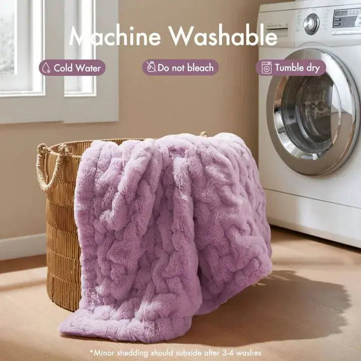 1 PC Purple 50x60 Ruched Faux Fur Throw Blanket
