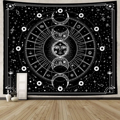 VIKAMA Star and Moon Embroidered Tapestry Constellation Boho Living Room Bedroom Meditation Room Decoration