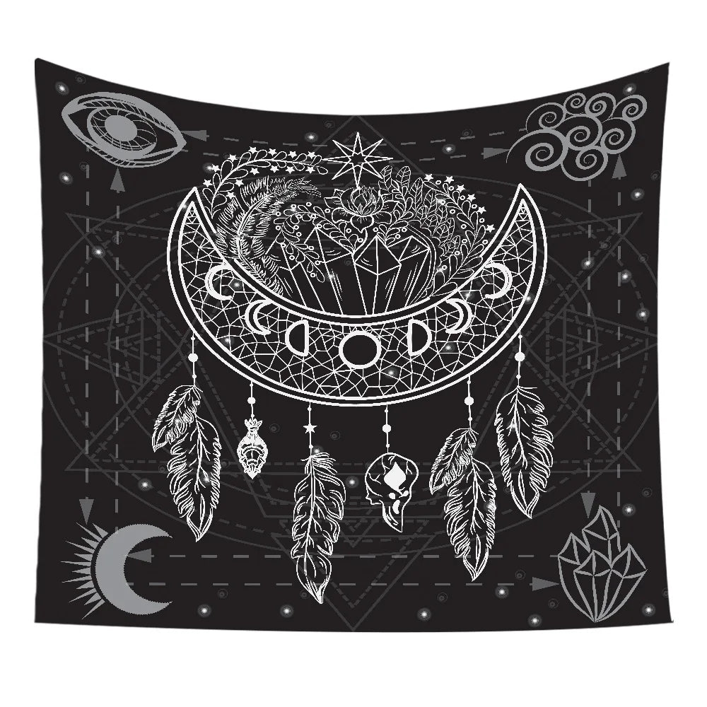 VIKAMA Star and Moon Embroidered Tapestry Constellation Boho Living Room Bedroom Meditation Room Decoration
