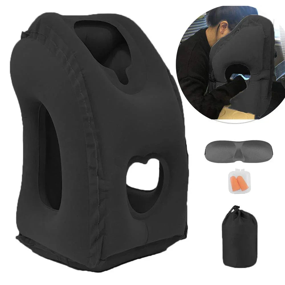 Inflatable Travel Pillow Portable Headrest Sleeping Bag Cushion Chin Neck Support for Outdoor Airplane Train Office and Home Use
