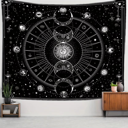 VIKAMA Star and Moon Embroidered Tapestry Constellation Boho Living Room Bedroom Meditation Room Decoration