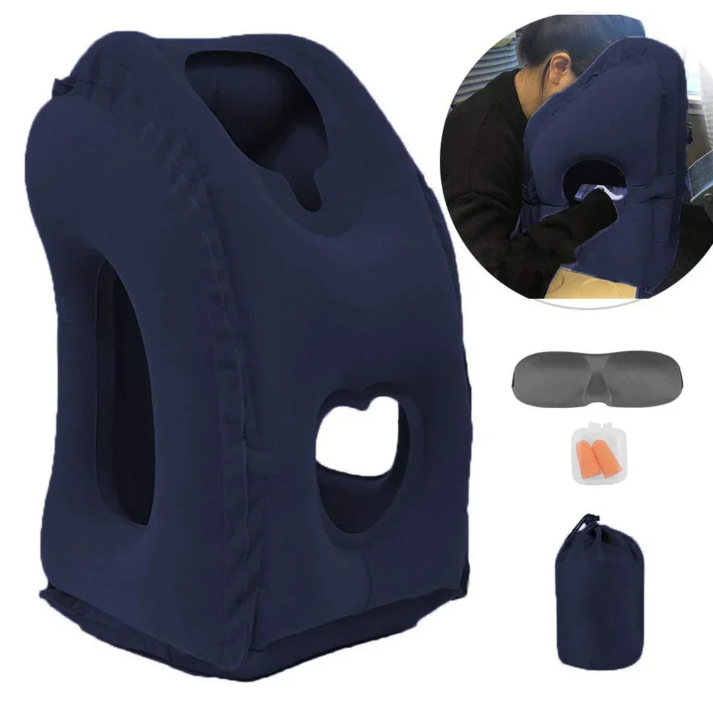 Inflatable Travel Pillow Portable Headrest Sleeping Bag Cushion Chin Neck Support for Outdoor Airplane Train Office and Home Use