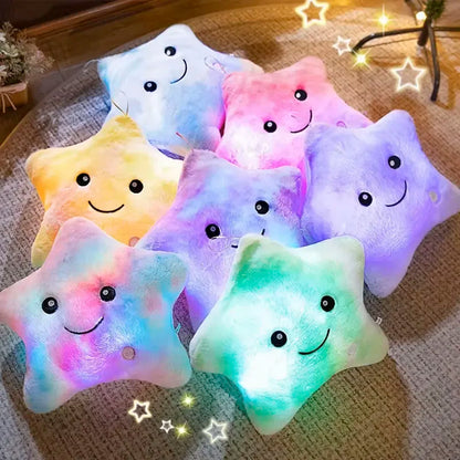 23cm Creative Twinkle Star Shaped Plush Pillow, LED Night Light Glowing Cushions Plush Stuffed Toys Gifts for Kids, Decoration