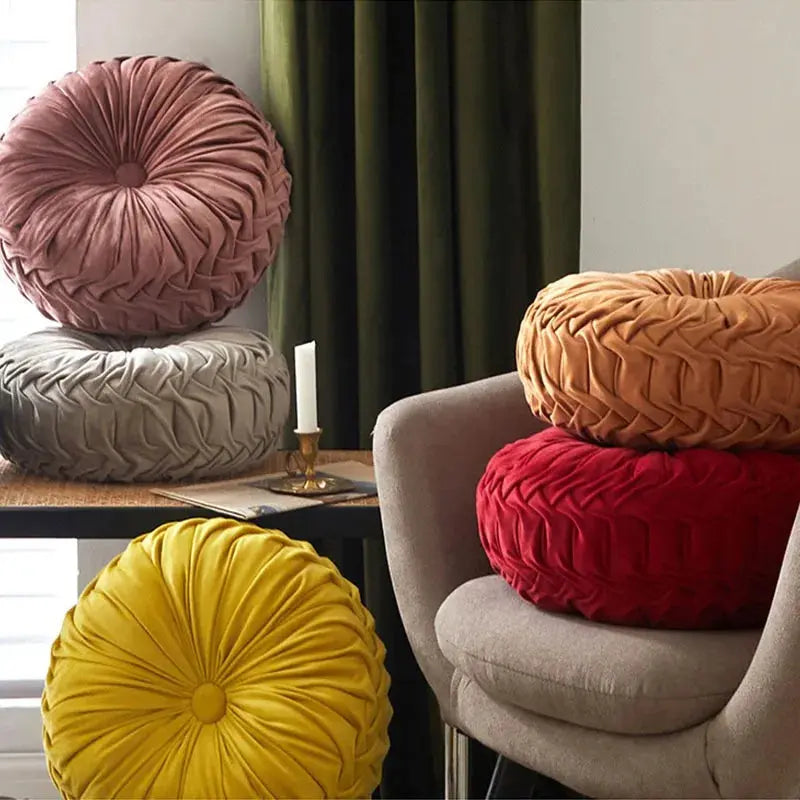Throw Pillow Hand Sewn Pleated 3D Dutch Velvet Pumpkin Backrest Waist Lumbar Support Cushion Mat For Sofa Bed Floor Office Chair