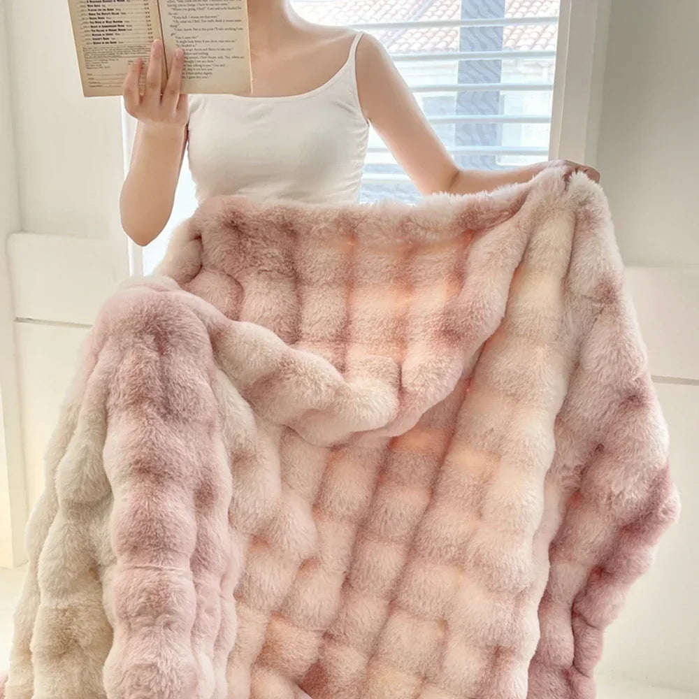 Soft and Cozy Toscana Rabbit Fur Blanket With Double-sided Bubble Fleece - Perfect for Office and Sofa Cover Warm Winter Bed