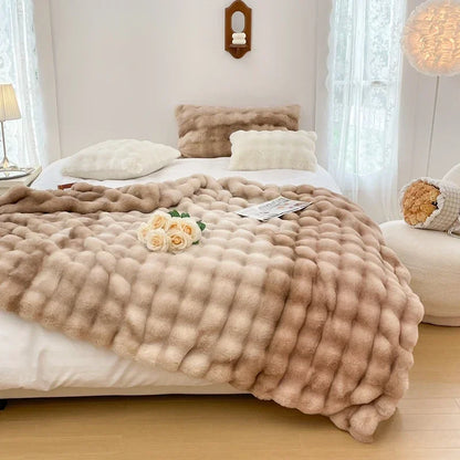 Soft and Cozy Toscana Rabbit Fur Blanket With Double-sided Bubble Fleece - Perfect for Office and Sofa Cover Warm Winter Bed
