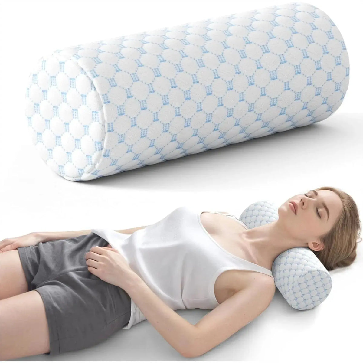 Memory Foam Neck Roll Pillow for Sleeping & Neck Support - 15.7x6x6 Inch Cooling Bolster Pillow