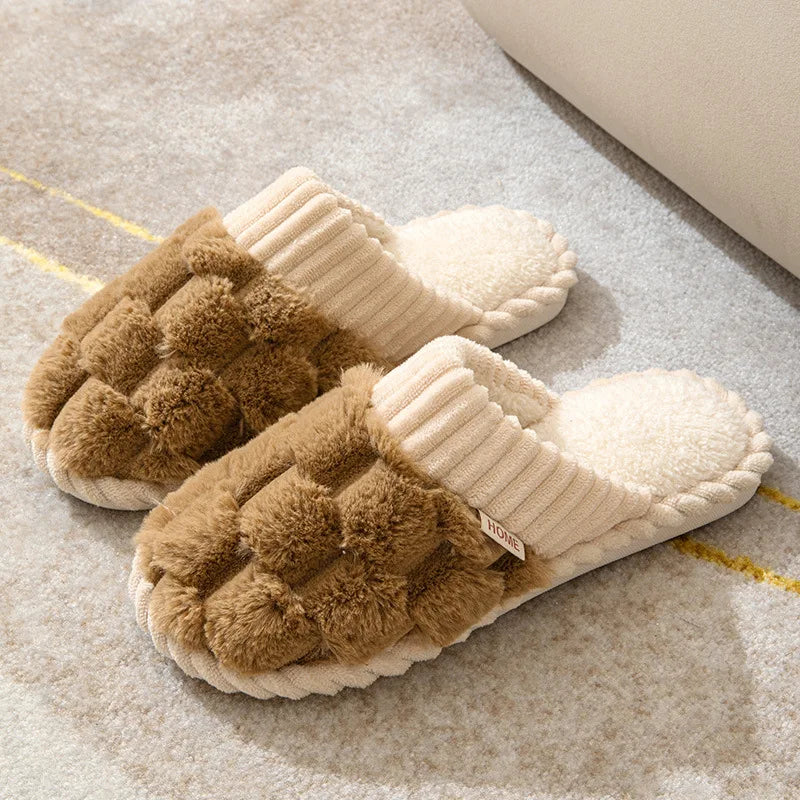 Cotton slippers for women autumn and winter indoor home household use anti slip soft sole warm couple plush slippers for men