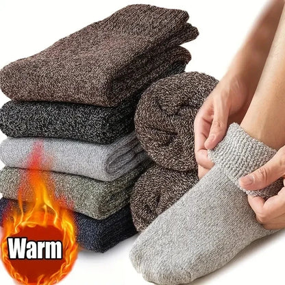 5 Pairs Autumn Winter Men Thicken Wool Socks Women Towel Keep Warm Solid Color Socks Cold-resistant Soft Cashmere Short Socks