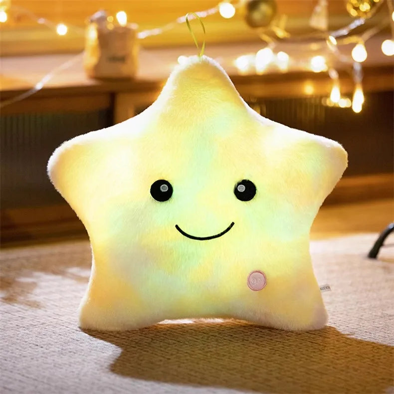 23cm Creative Twinkle Star Shaped Plush Pillow, LED Night Light Glowing Cushions Plush Stuffed Toys Gifts for Kids, Decoration