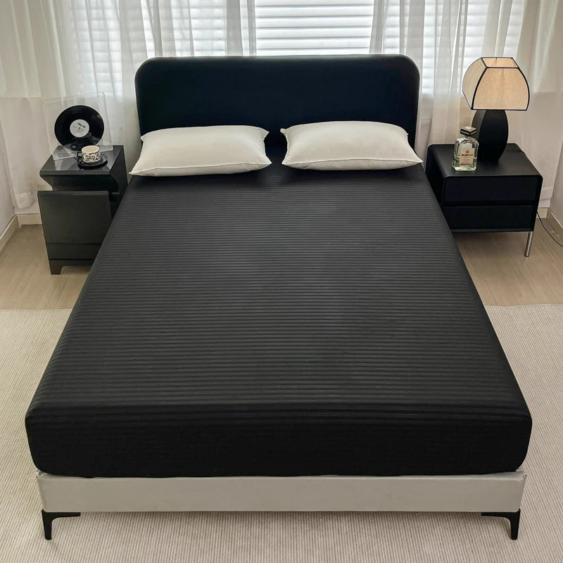 High Quality Striped Embossed Fitted Sheet 1Pc- Microfiber Soft Touch,Breathable Wrinkle Free Anti-Slip, Solid Color Multi-Sizes