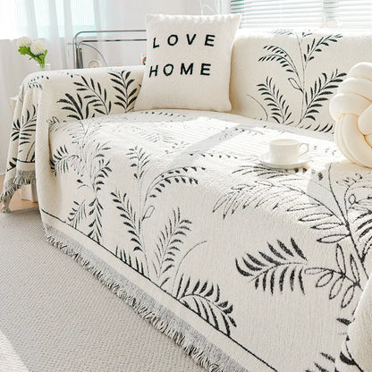 Chenille Leave Jacquard Couch Towel Full Cloth Cover Universal Four Seasons Sofa Carpet Non-Slip Cover Blanket Cat Scratch Proof