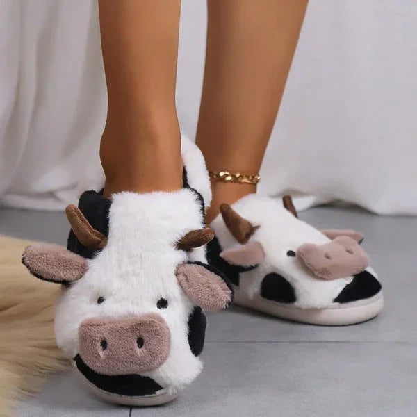 Slumblr® Cartoon Cow Plush Winter Home Slippers