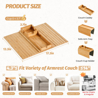 Slumblr® Bamboo Couch Cup Holder Tray