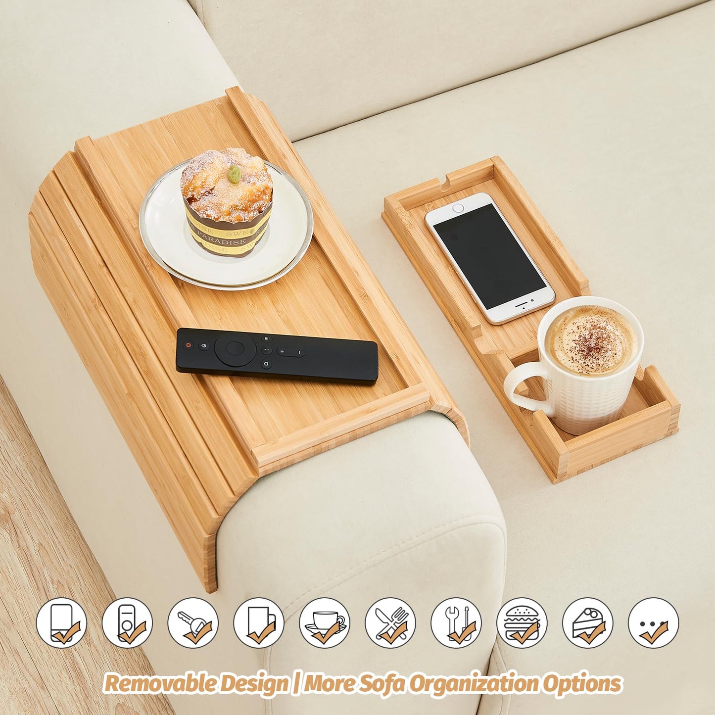 Slumblr® Bamboo Couch Cup Holder Tray