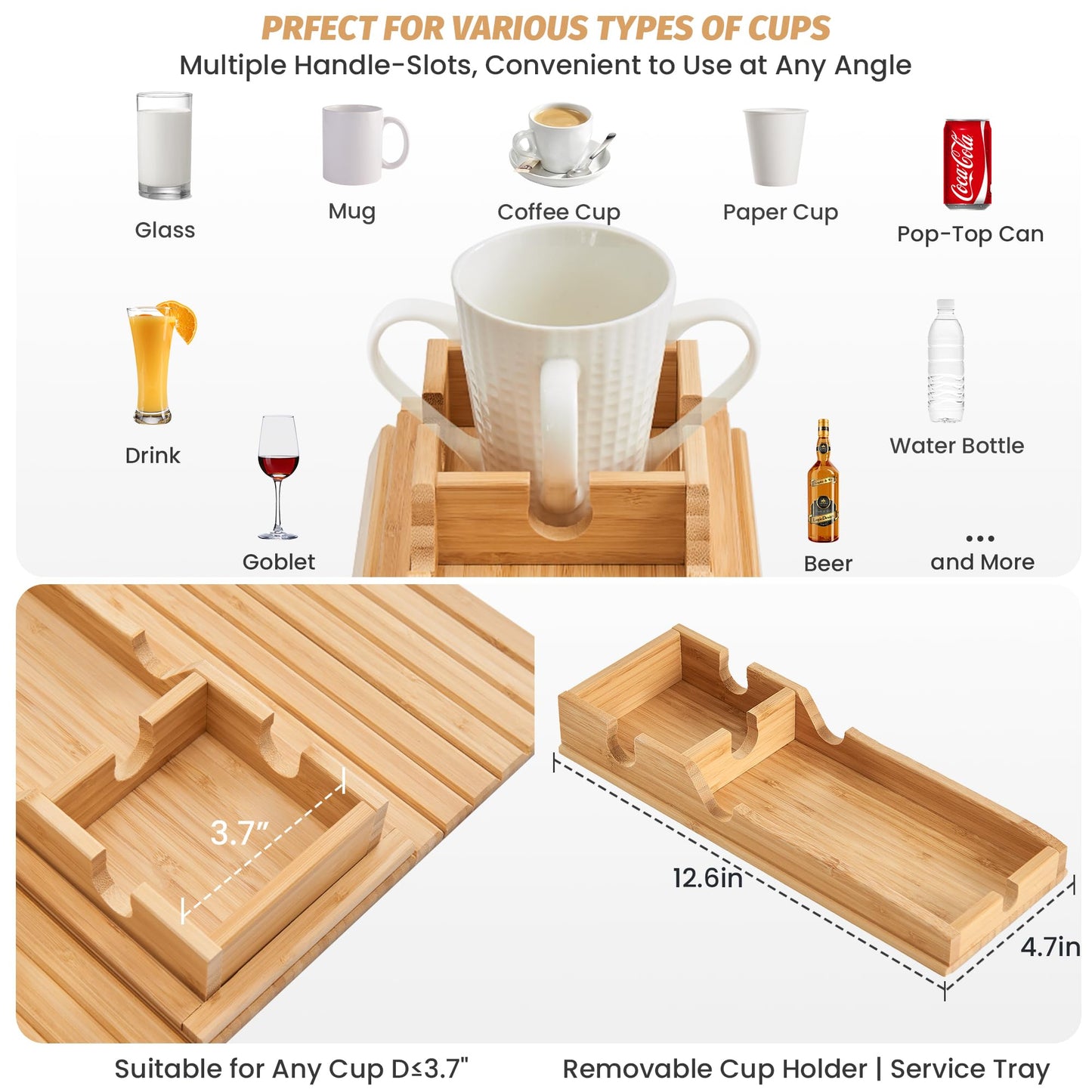 Slumblr® Bamboo Couch Cup Holder Tray